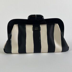 Vintage Lulu Guinness Pollyanna Clutch Bag, Black and White Stripes